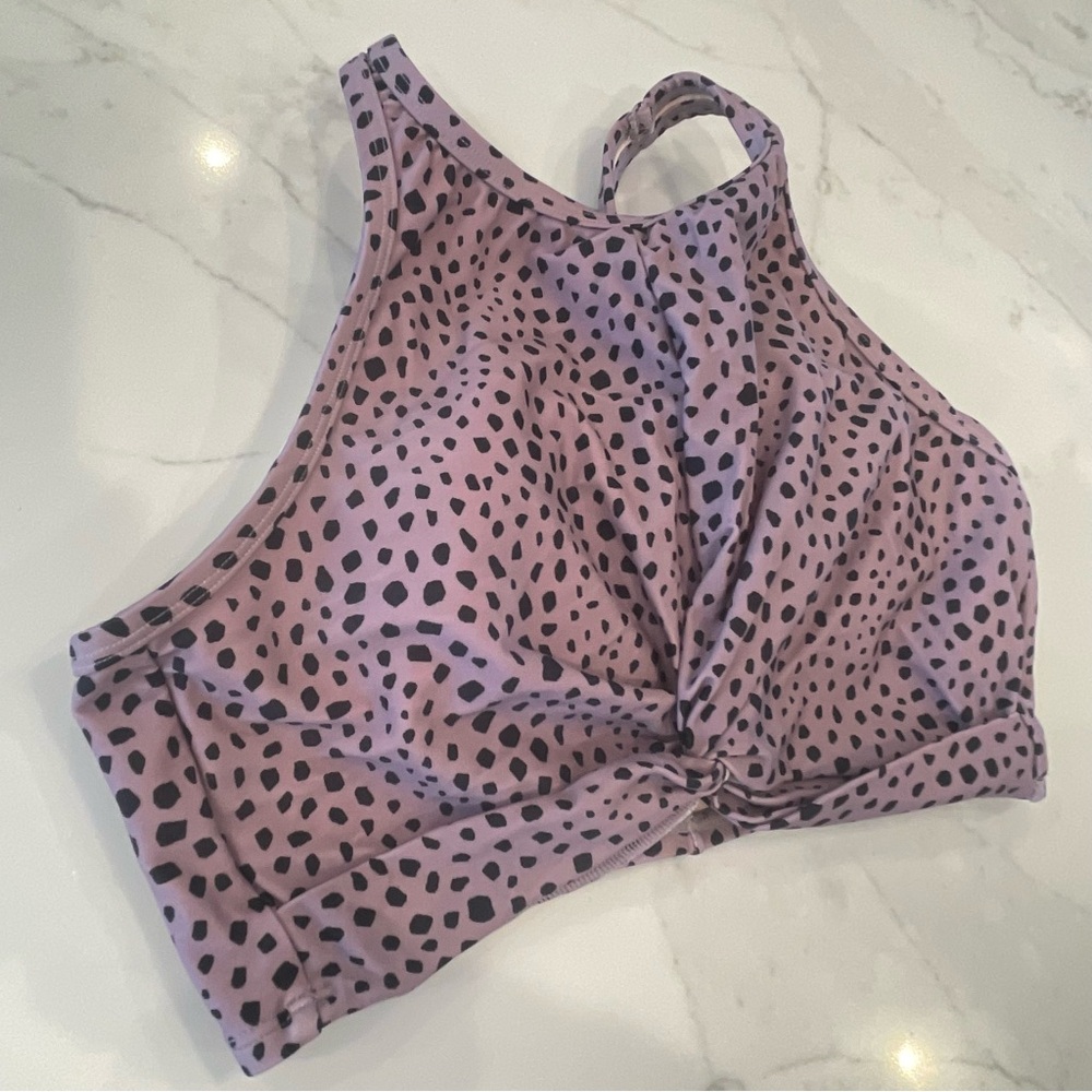 Kona Sol Purple and Black Spotted Racerback Bathing Suit Top - Picture 2 of 11